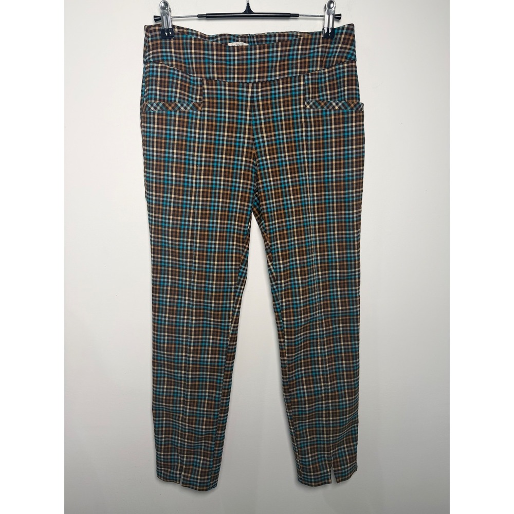Cato‎ Womens 6P Plaid Skinny Pants Brown Turquoise Blue Petite Stretch Pull On